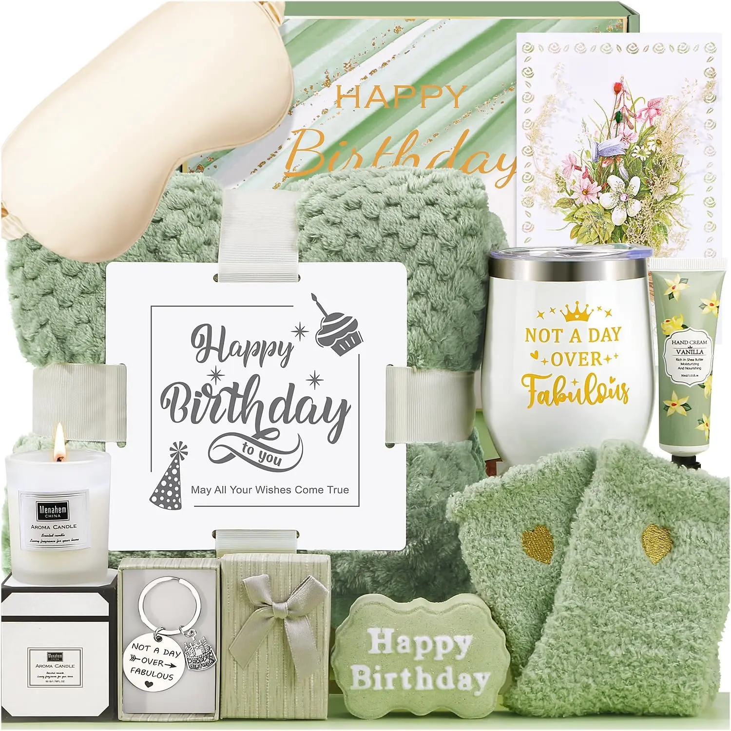 Birthday Gifts for Women, Happy Birthday Gifts for Mom Sister Her   Girlfriend Wife Bday  Ideas,  Relaxing  Birthday  Baskets for Women Care Package w/Blanket