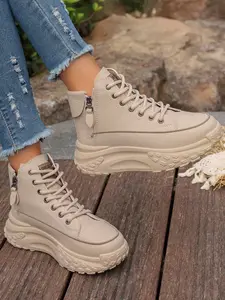 Women's Fashionable Lace Up Front High Top Thick Soled Sneakers, Casual Comfortable Breathable Sports Shoes, Female All-match Round Toe Shoes for Daily Wear