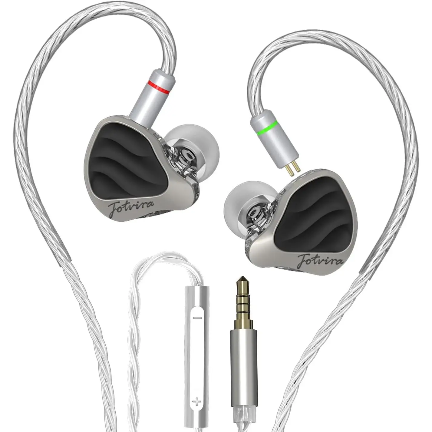 HiFi Wired in-Ear Monitors with Microphone, 10mm DD Noise Isolating IEM Earbuds; Detachable Silver-Plated Cable & Zinc Alloy Faceplate for Music Lovers Gaming