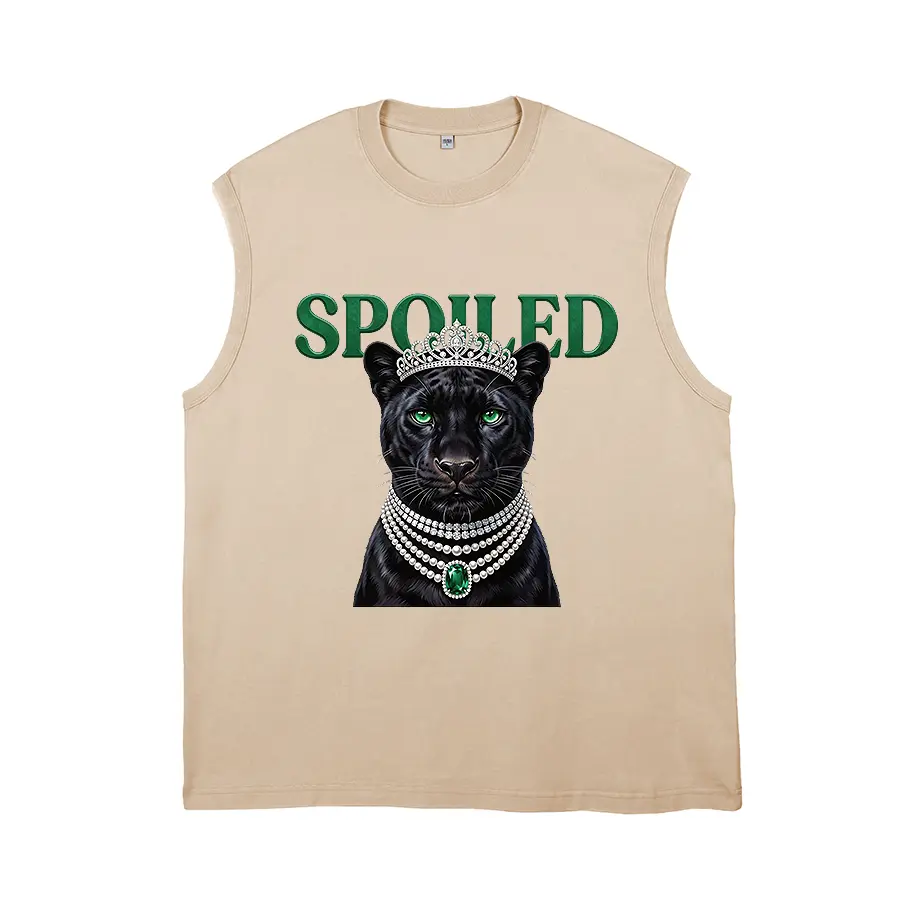 Men's Luxury Black Panther Graphic Vest - Menswear, Elegant Tiara & Pearl Bling Design, Urban Hip Hop Summer Street Gym Tank for Street Style Enthusiasts, Premium Royal Fashion Gift, Cute, Party, Chic, Pure Cotton, Sleeveless, Sexy, Pearls