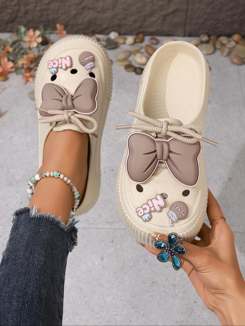 Women's Cute Cartoon Bowknot Design Clogs, Round Toe Slippers, Casual Comfortable Non-slip Clogs for Summer, Lightweight Breathable Shoes for Outdoor Beach