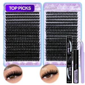 natural look eyelash extension kit, 1 box individual false eyelashes with eyelash glue & tweezers & remover, professional eye makeup accessories for women