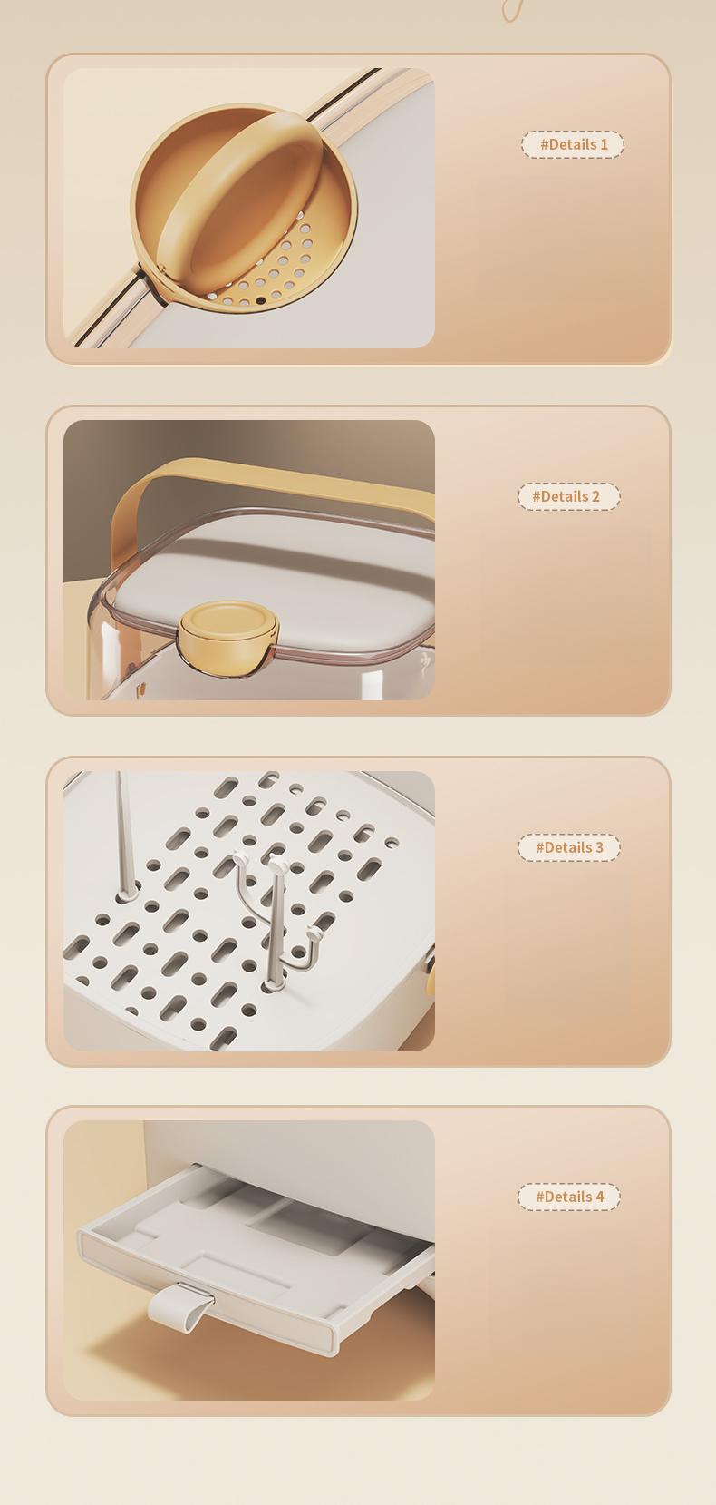 Portable Lid Baby Bottle Box Food Grade Material Dustproof Insectproof Baby Supplies Storage Box Draining Baby Bottle Box removable drip tray