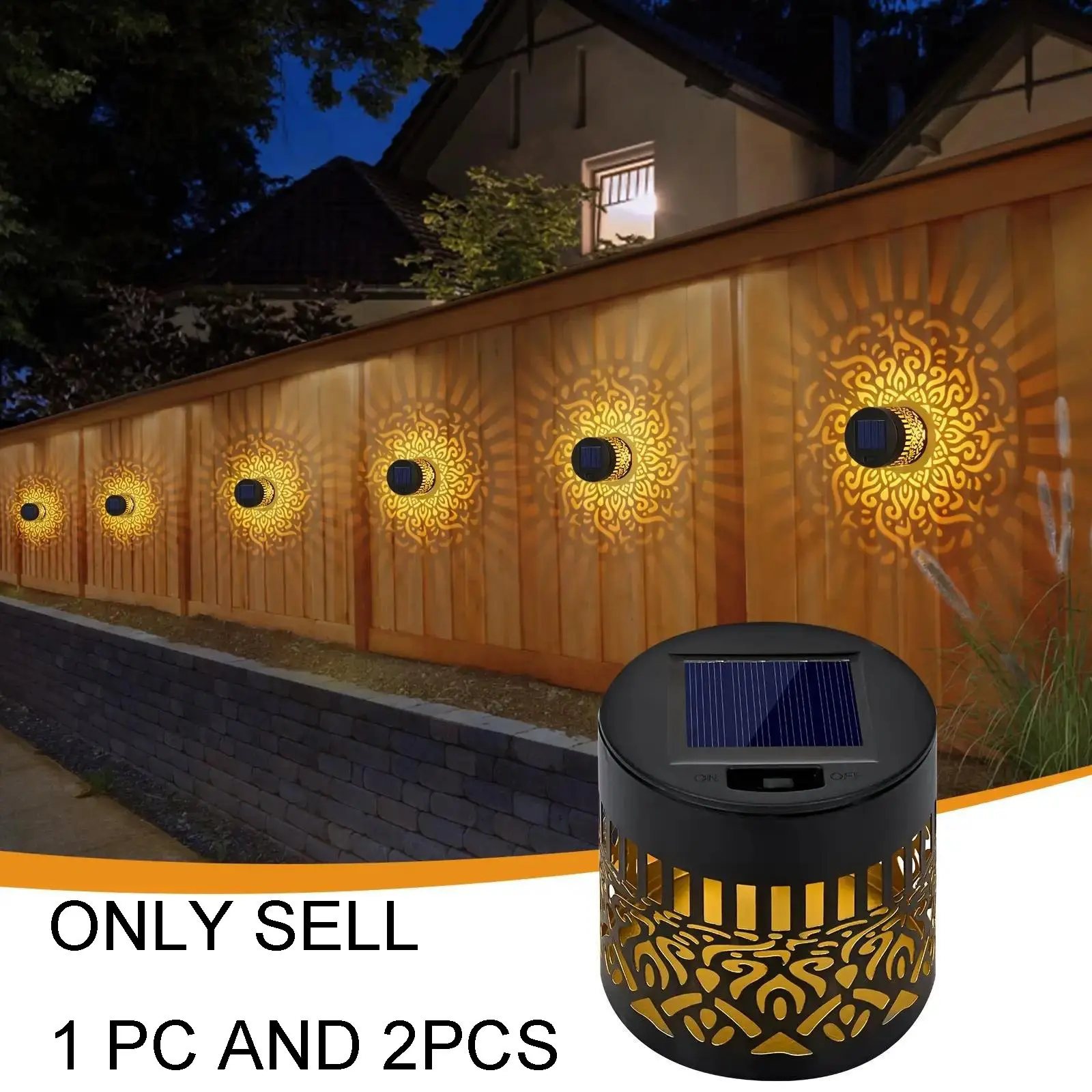 Solar Fence Light Ip65 Outdoor Wall Lamp with Hollow Design, Garden Patio Stairs Lighting, Outdoor Step Light, Outdoor Pathway Lighting, Yard Lighting, Decorative Solar Lights, Durable Metal Structure, Landscape Lighting