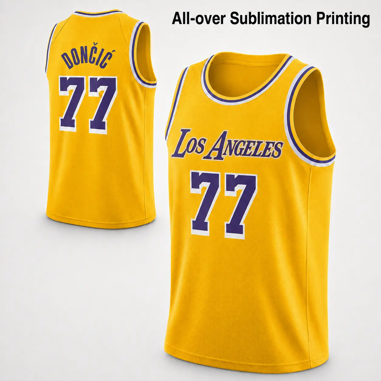 Unisex Los Angeles Luka #77 Gold Basketball Jersey, All-over Sublimation Printing Game Day Fan Shirt, Vintage Sports Jersey Streetwear Outfit for Men Women