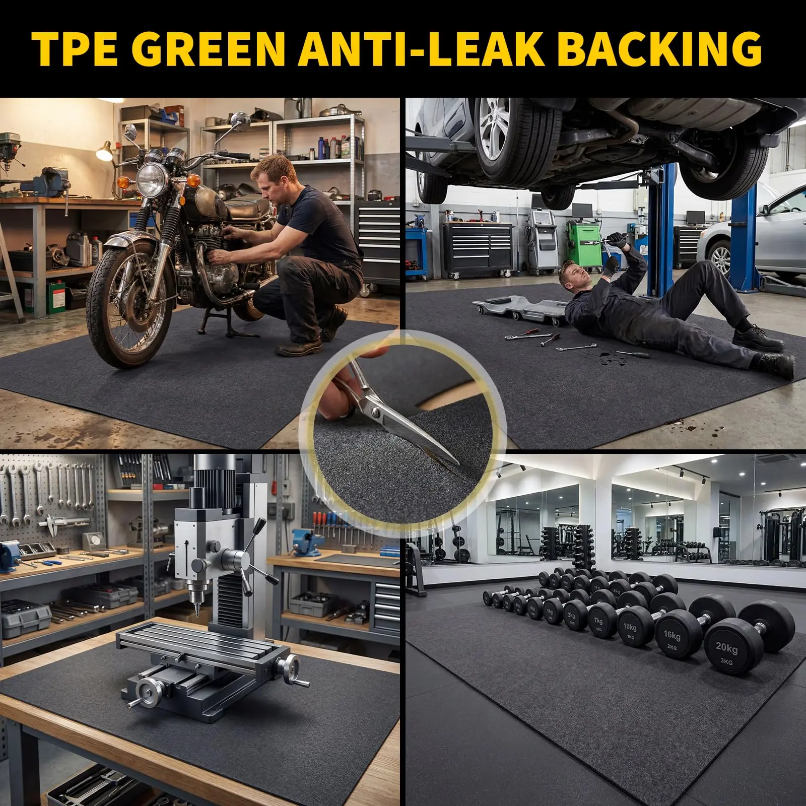 Oil-Absorbent Garage Floor Mat - Thick Heavy-Duty Felt, Waterproof Backing, Non-Slip Garage Floor Protector for Oil Spills & Oil Changes - 7.5 x 20 ft