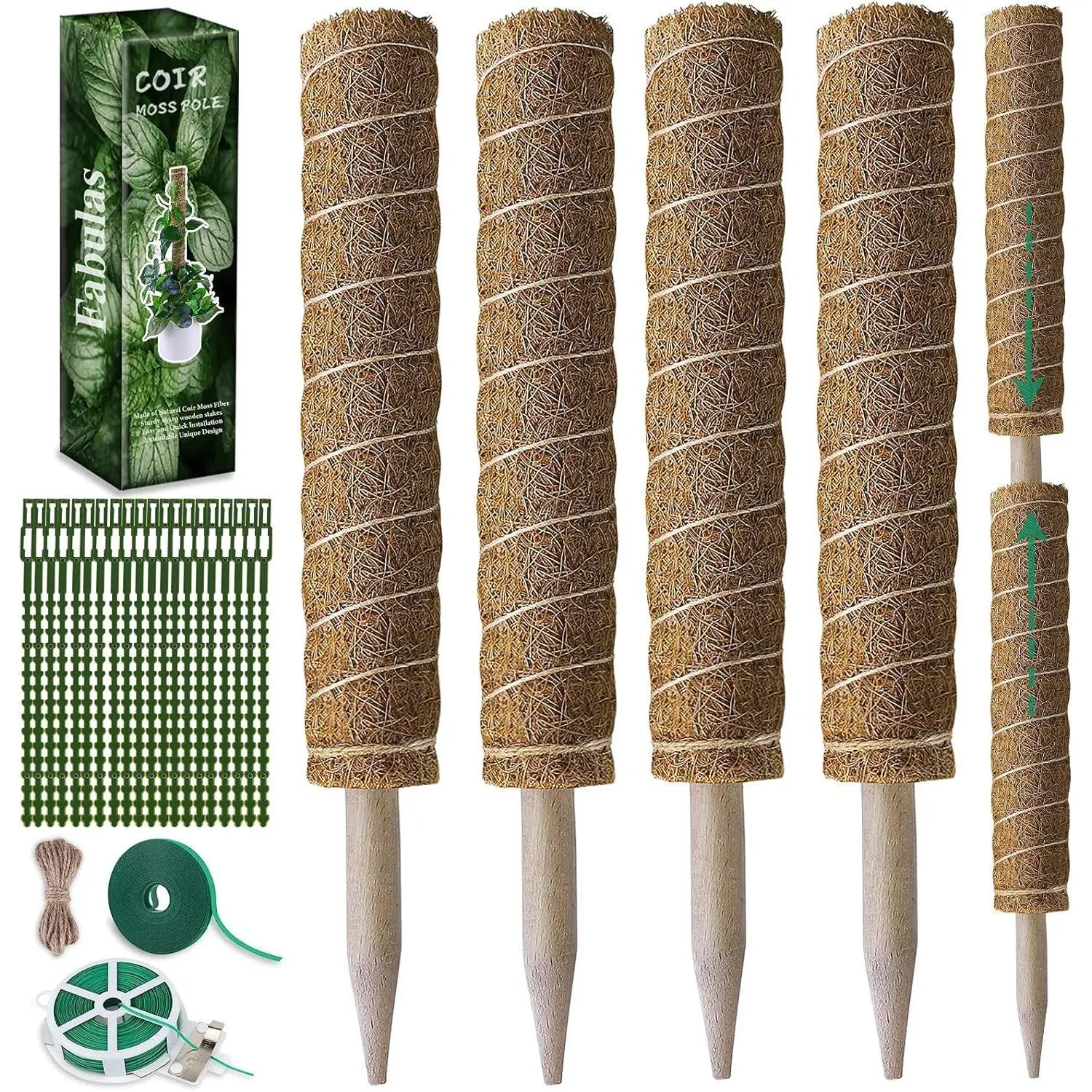 Moss Pole 47.5 Inch - Monstera Plant Support, 4 Packs 16 Inch Plant Stakes for Indoor Plants Coco Coir Moss Pole Sticks for Climbing Potted Live Plants, Pothos, Philodendron, with Garden Ties