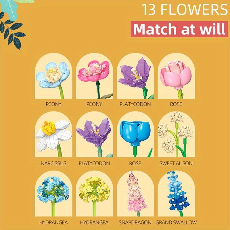 Flower Building Blocks Toy Set, 865pcs/box DIY Flower Bricks Toy Set, Home Decor for Living Room, Bedroom, Office, Decor Home Ideas