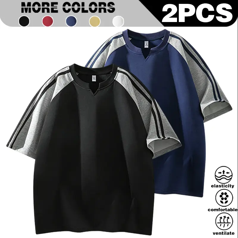 American-style striped color-block round-neck short-sleeved T-shirt, unisex loose-fit breathable trendy brand versatile summer top for men and women