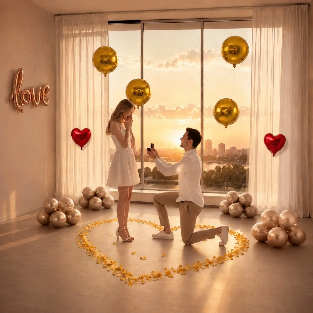 265pcs & 527pcs Rose Gold Proposal Balloons Set, Heart-Shaped Light Panel, Wedding, Anniversary, Valentine's Day Decorations