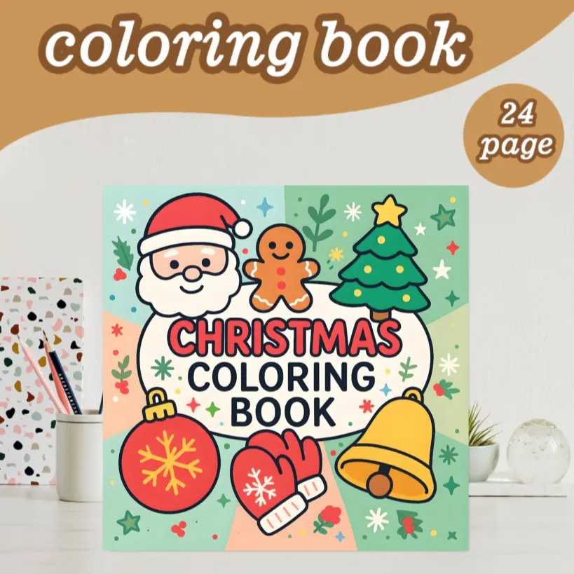 Christmas Coloring Book, 24 Relaxing Simple Designs, 7.9in X 7.9in Size, Thick Paper, Hand-Drawn Original Patterns, Perfect Gift for All Ages, Parties, Children, Adults