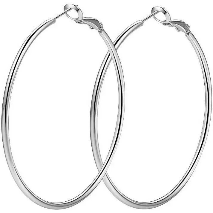 Classic Stainless Steel Hoop Earrings, Lightweight Round Design,  Drop Earrings for Women, 30mm,40mm,50mm,60mm