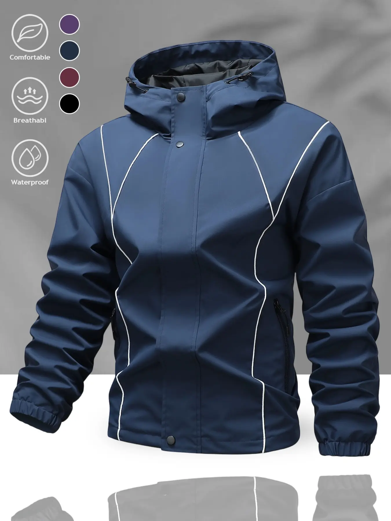 Men's Hooded Casual Zipper Jacket, Colorblock Design, Four-Season Wear, Stylish Outerwear for Everyday Use, Comfortable and Trendy