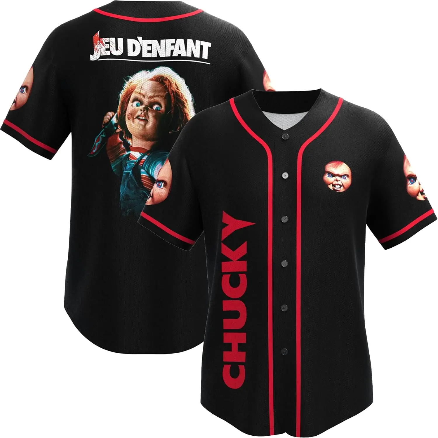 Halloween baseball jersey, horror costume, horror movie shirt, Halloween horror doll streetwear