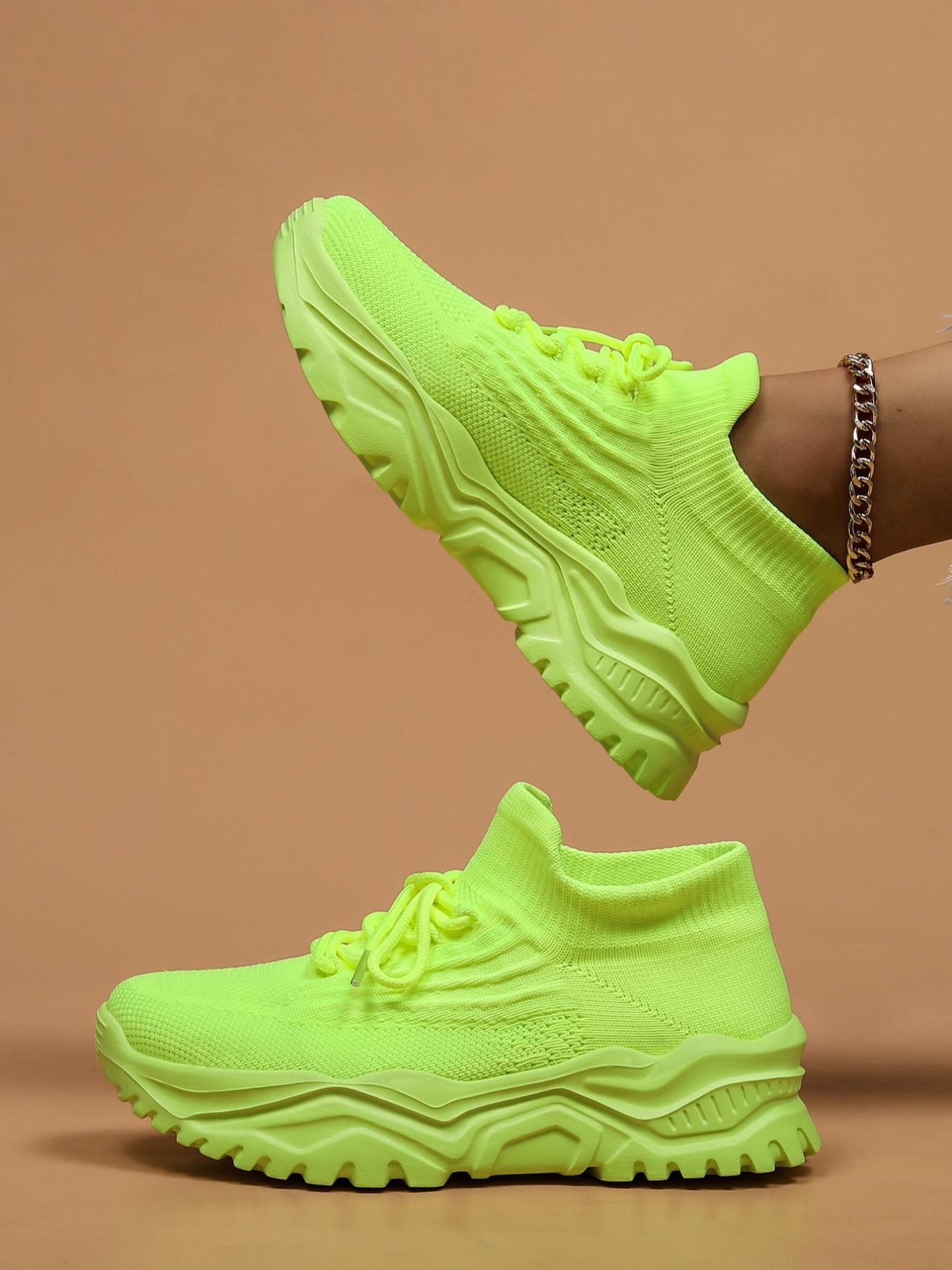Women's Low Top Sports Running Shoes, Casual Outdoor Sports Walking Shoes, Knit Breathable Chunky Sneakers, Lace up Front Sneakers, Sporty Running Shoes
