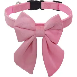Velvet Dog Collar with Style Bow Tie, Quick Release Plastic Buckle Adjustable Dog Collars for Small Medium Large Dogs s(S, Velvet Pink)
