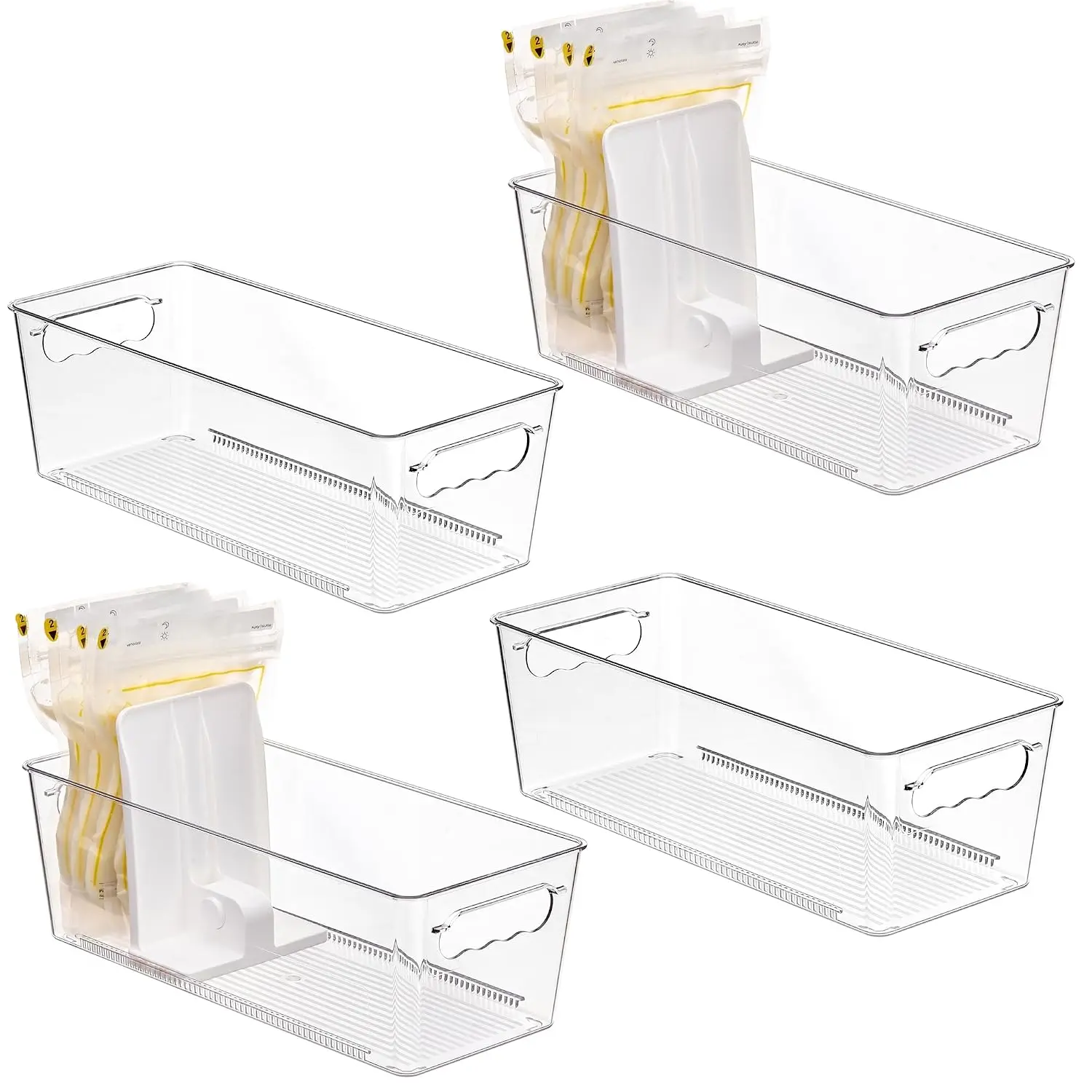 4 Pack Breast Milk Storage Bags Container with Sliding Adjustable Dividers, Flexibly Adjust Compartments for Breast Milk Storage, Fridge and Freezer Organizer Bins