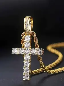 Diamond Cross Pendant Necklace, Silver Color &, Unisex Faithful Cross Pendant, High-Quality Fashion Jewelry, Perfect Gift for Christmas