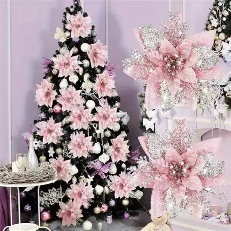 22 Christmas Artificial Flowers - Plastic Christmas Tree Decorations with Clips, Reusable, No Feathers, for Christmas, Weddings, Birthdays, Holiday Decorations, No Electricity (Multicolor)