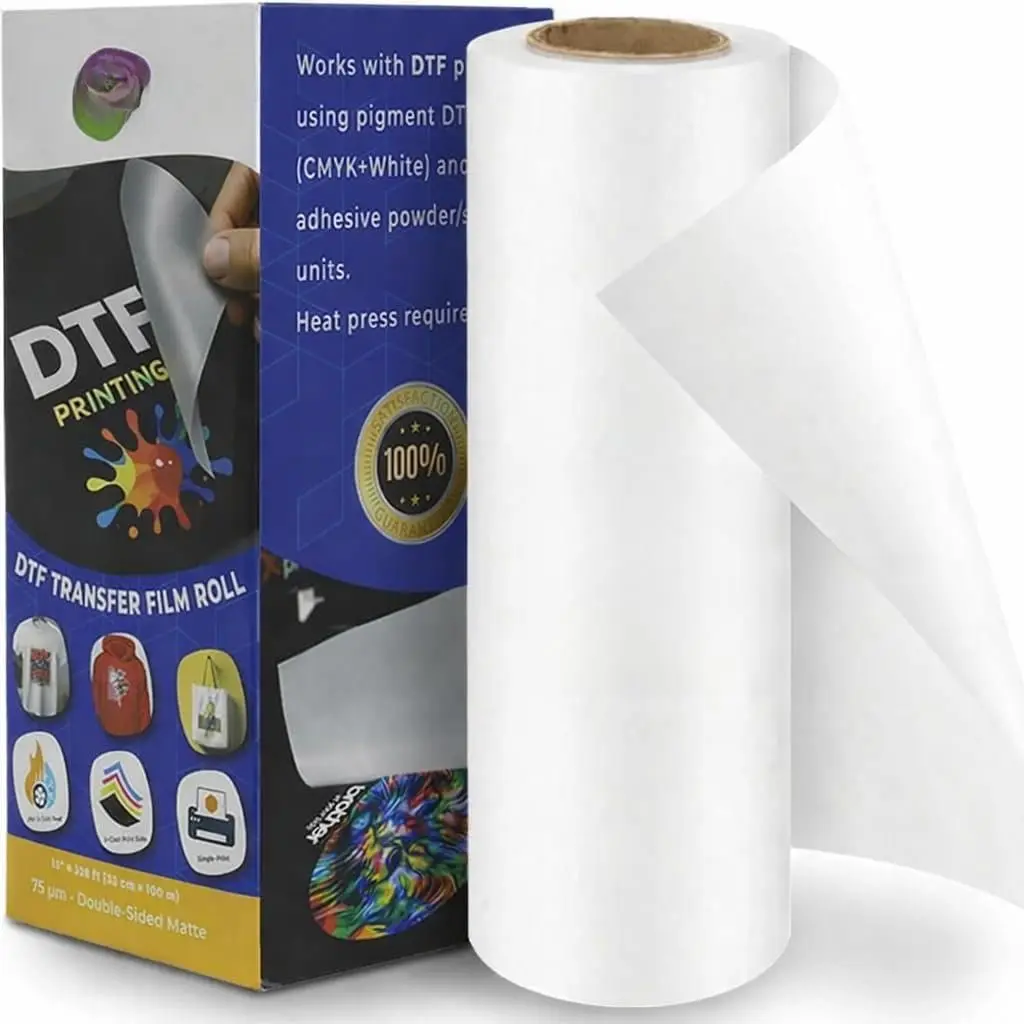 DTF Transfer Film Roll 13" x 328ft (33cm x 100m) A3+  Double Sided Matte Clear 75μm | Hot Cold Peel Anti Static | DTF Film Roll 13 Inch Direct to Film Transfer Paper for DTF Printer Heat Press
