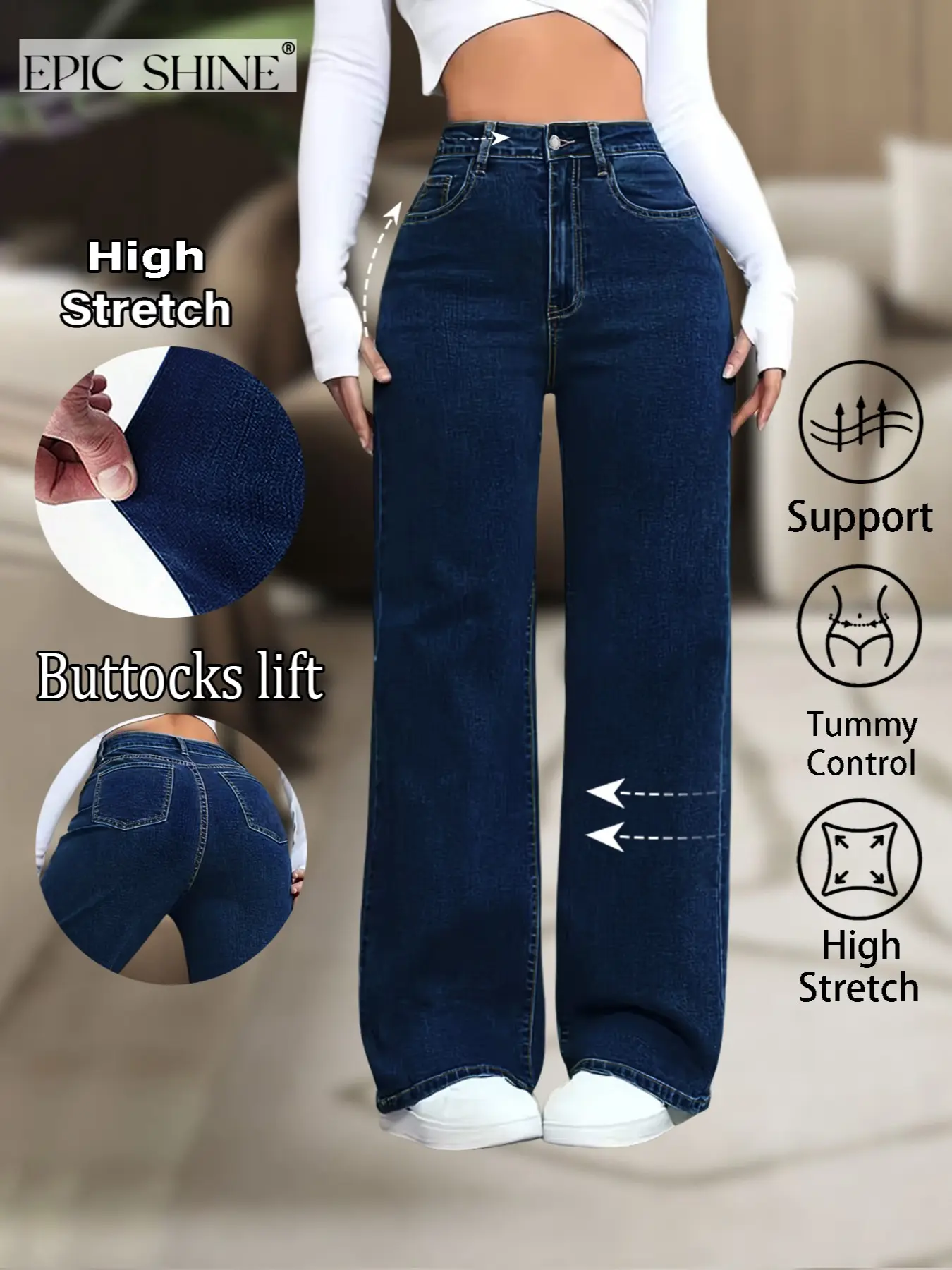 Women's Straight Leg Jeans, Vintage Dark Solid Color, Casual Office Style, Flattering Fit, All-Season Workwear, Comfortable & Stylish