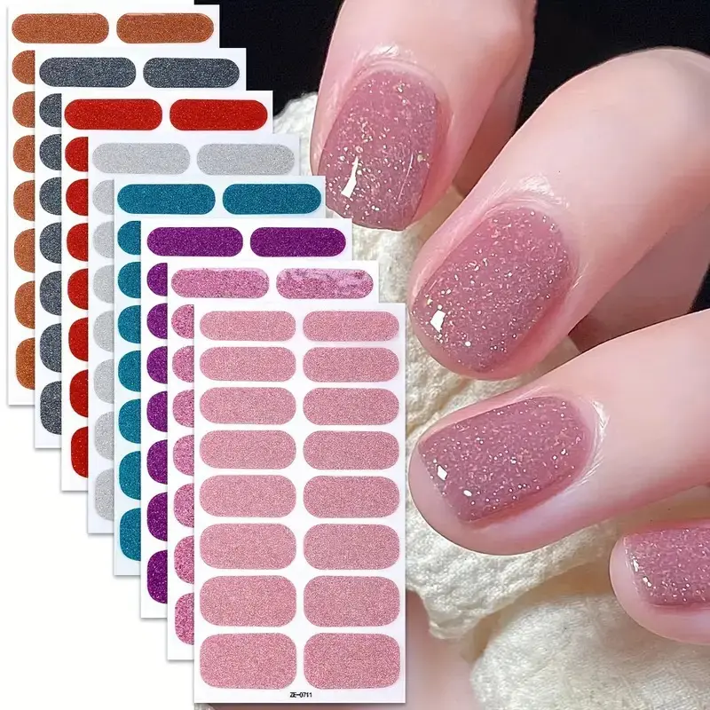 Shiny Full Nail Wraps Gel Nail Stickers Nail Full Wraps Nail Polish Strips Colorful Waterproof Full Cover Gradient Glitter Self-Adhesive Nail Decals Nail Art Supplies for Women Manicure Decoration Decals