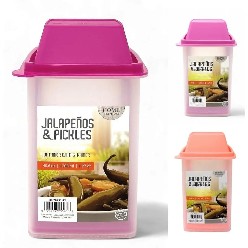 Pickle Container with Strainer, Cucumber Jalapeno Olive Keeper with Strainer for Mess-Free Storage of Condiment , 40.6 oz Size ()