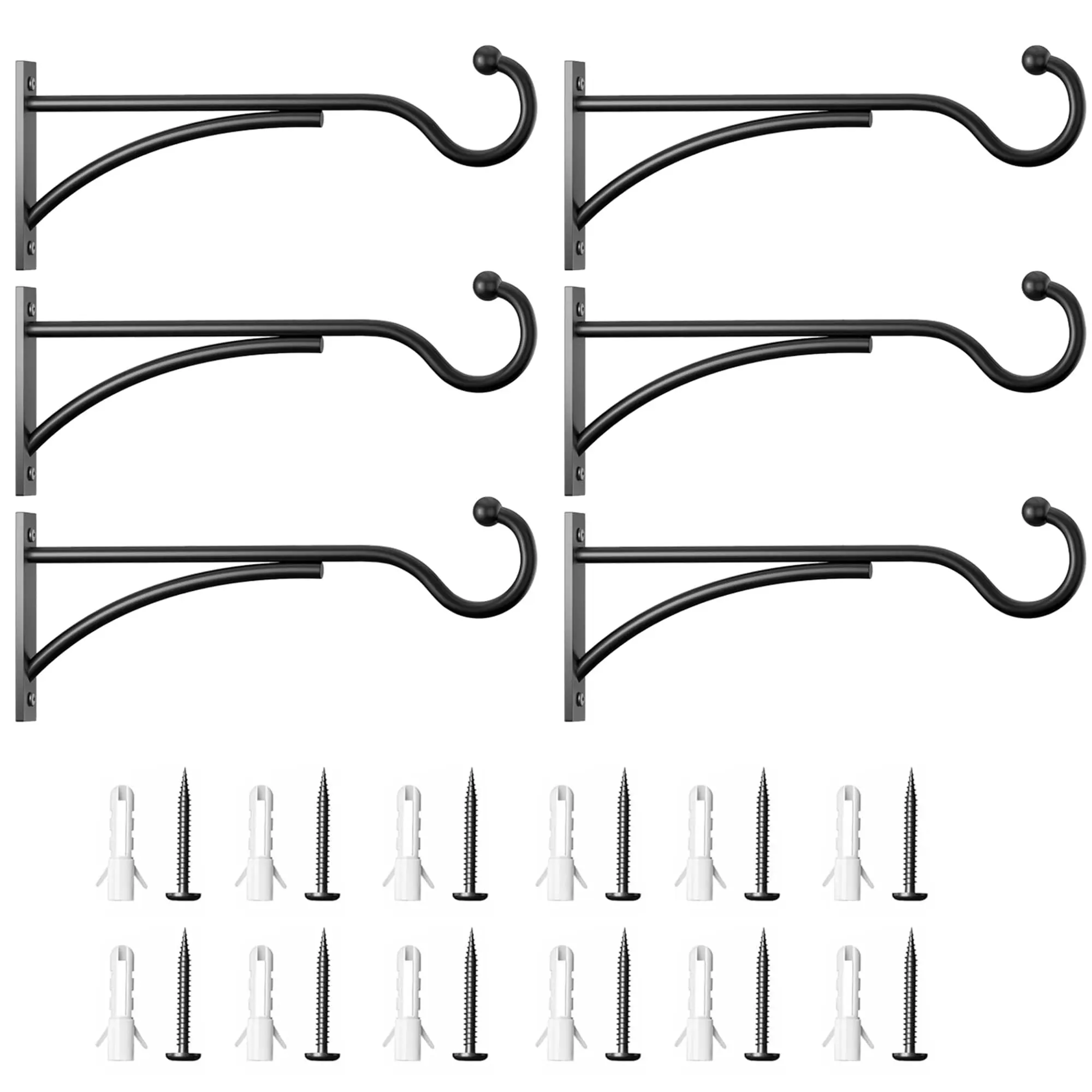6-Pack 11-Inch Heavy-Duty Metal Plant Hanger Hooks - Outdoor Plant Hanger Brackets with 30 lbs Load Capacity