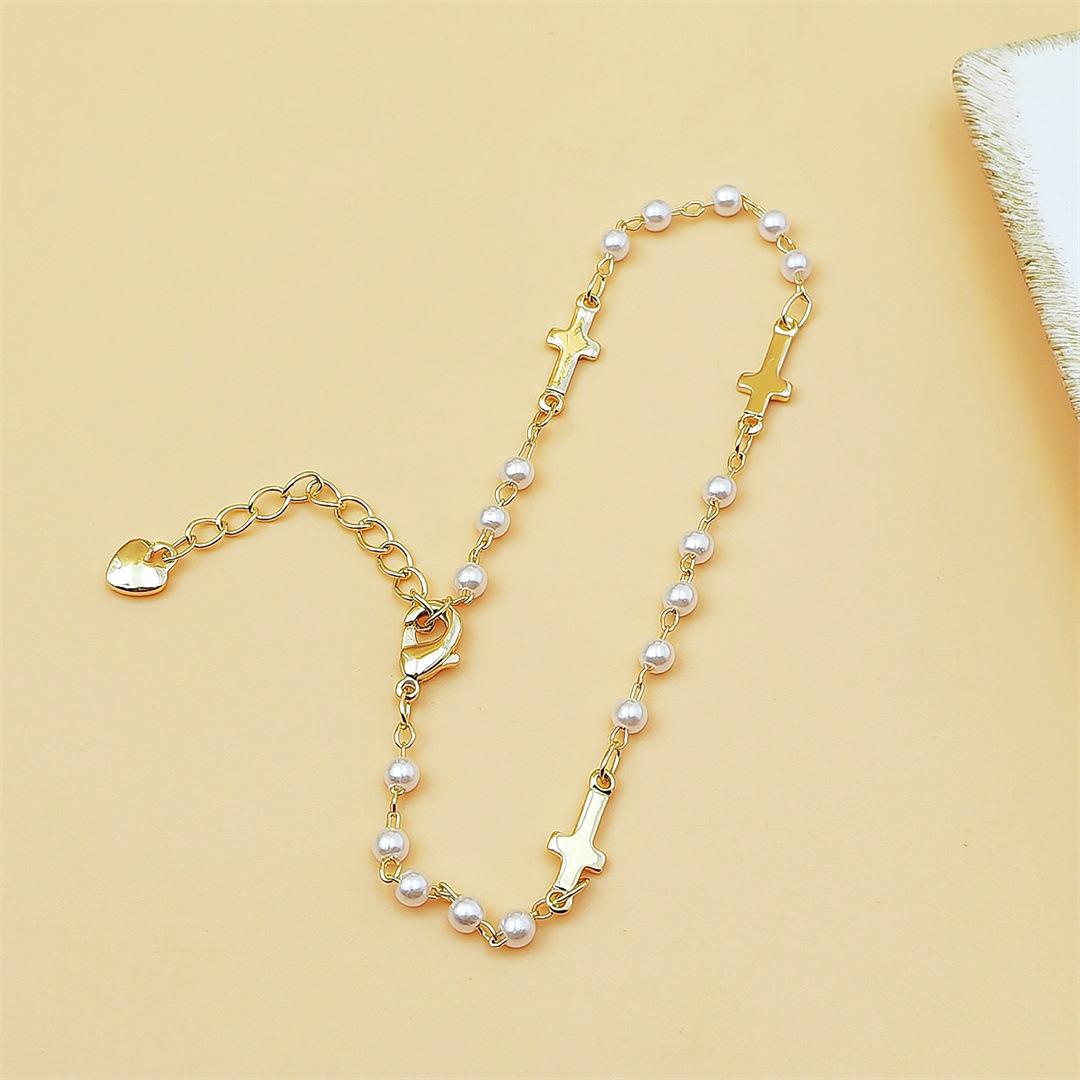 Trendy Pearl Lock & Cross Bracelet for Women, Minimalist Luxury Design, Delicate High-End Fashion Jewelry, Lightweight & Versatile for Daily Wear, Dates, Parties & Meaningful Gift Giving