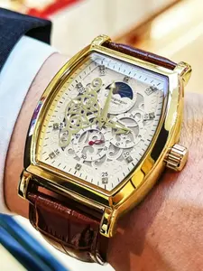 Men's Mechanical Watch, Barrel Shape, Alloy Case, Analog Dial, Hardlex Glass, Clasp Closure, Party Style, Waterproof, Shockproof, Barrel Shaped Watch, Analog Mechanical Watches