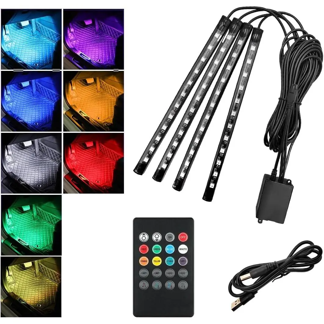 Led Interior Lights, RBG 48 LED Multicolor  Auto Interior Strip Light with Remote Control,  Lighting Lamp Kit Under  with Charger,  Accessories (USB)