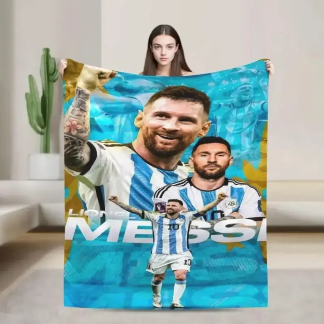 Lionel Messi Football Flannel Blanket, Barcelona Graphic Print Throw Blanket, Soft Cooling Blanket Lightweight Cozy Sports Blanket for Bedroom Sofa Bed Accessories, Kids Blanket Adult Blanket for Kids & Adults, Football Fan Gift