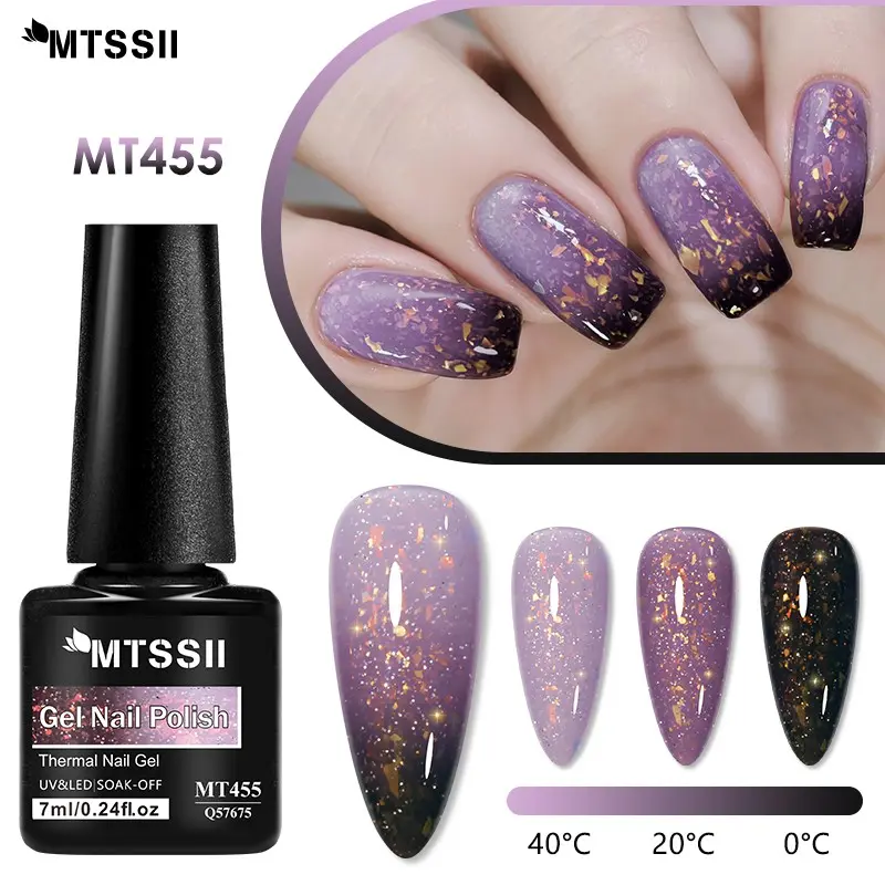 MTSSII 7ml Trending Thermal Color-Changing Gel Nail Polish, Purple Golden Glitter Temperature-Reactive Polish With LED-Curable Glossy Finish, Professional Salon Art Tool For Women, Fashion Solid Color Gel For Salon-Quality Manicures