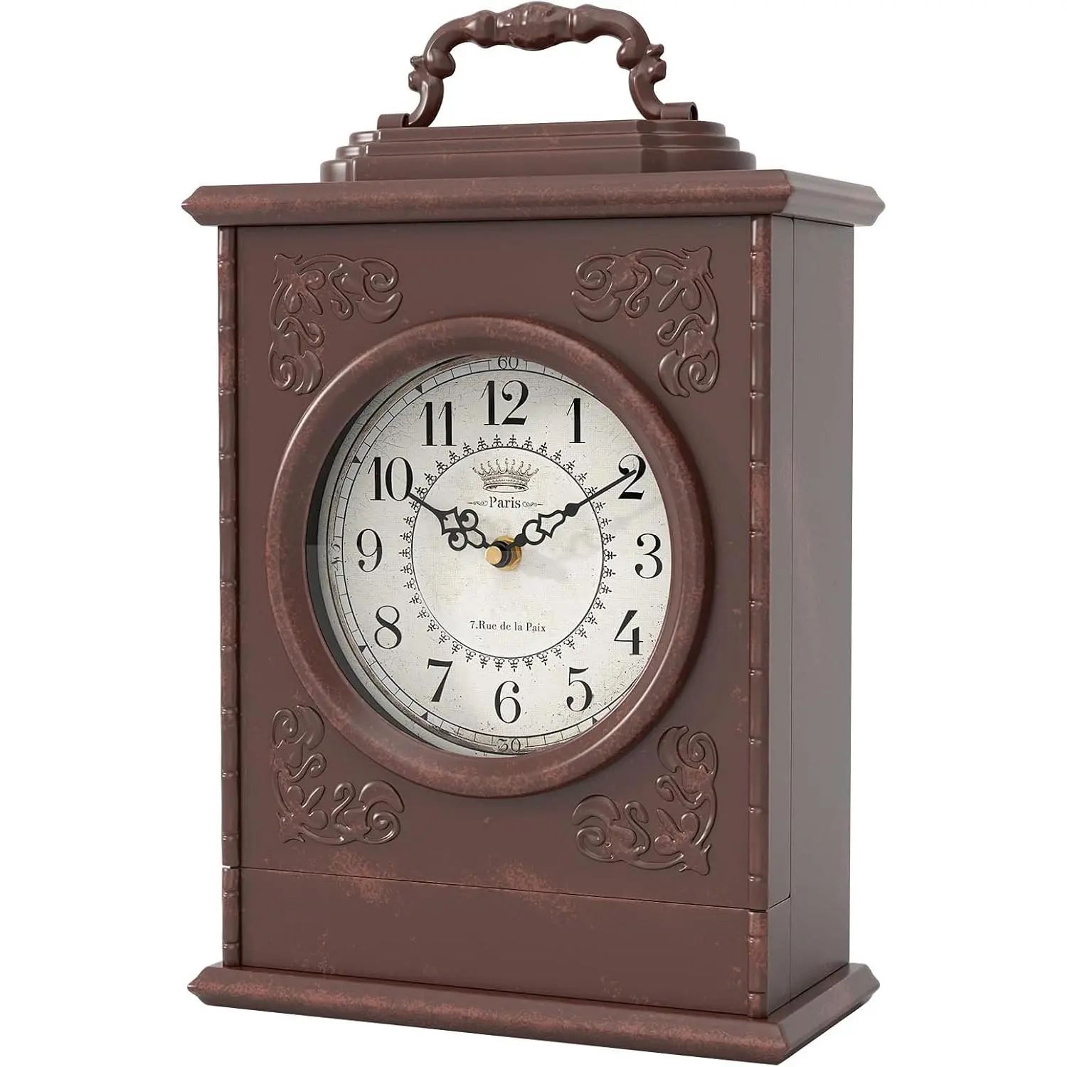 Vintage Steel Traditional Decorative Mantel Clock with Hidden Safe, Antique Brown Fireplace Clock for Living Room Desk, Ideal New Home Gift (12.6" H x 8.7" W x 4" D), Birthday, Shelf, Analog Clock