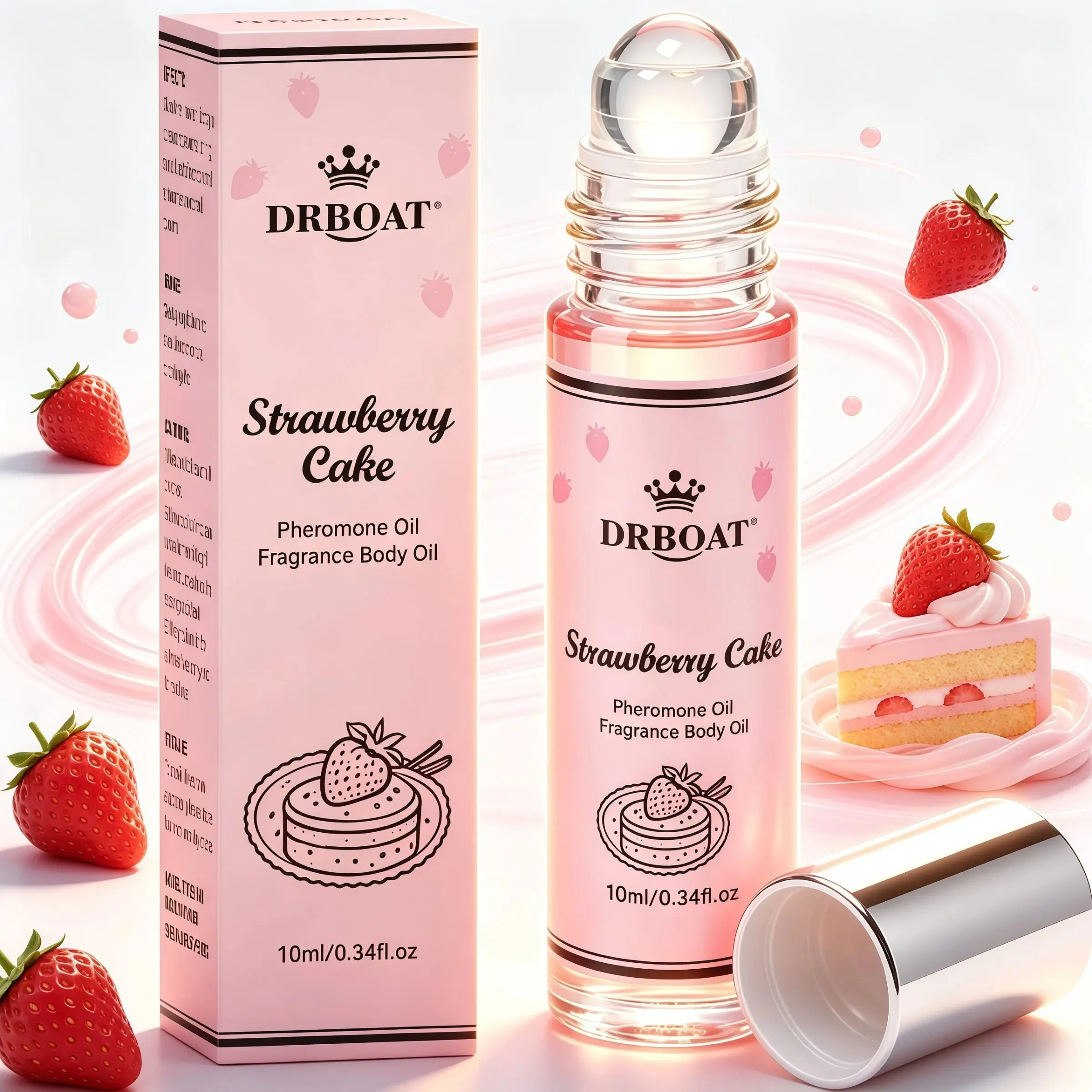 Strawberry Cake Pheromone Oil, 10ML Roll-On Perfume, Dulcet Lactonic Eau De Toilette, Gourmand Fragrance, Faux Natural Body Scent, Daily Use, Travel Friendly, Aromatic Sweet Scent