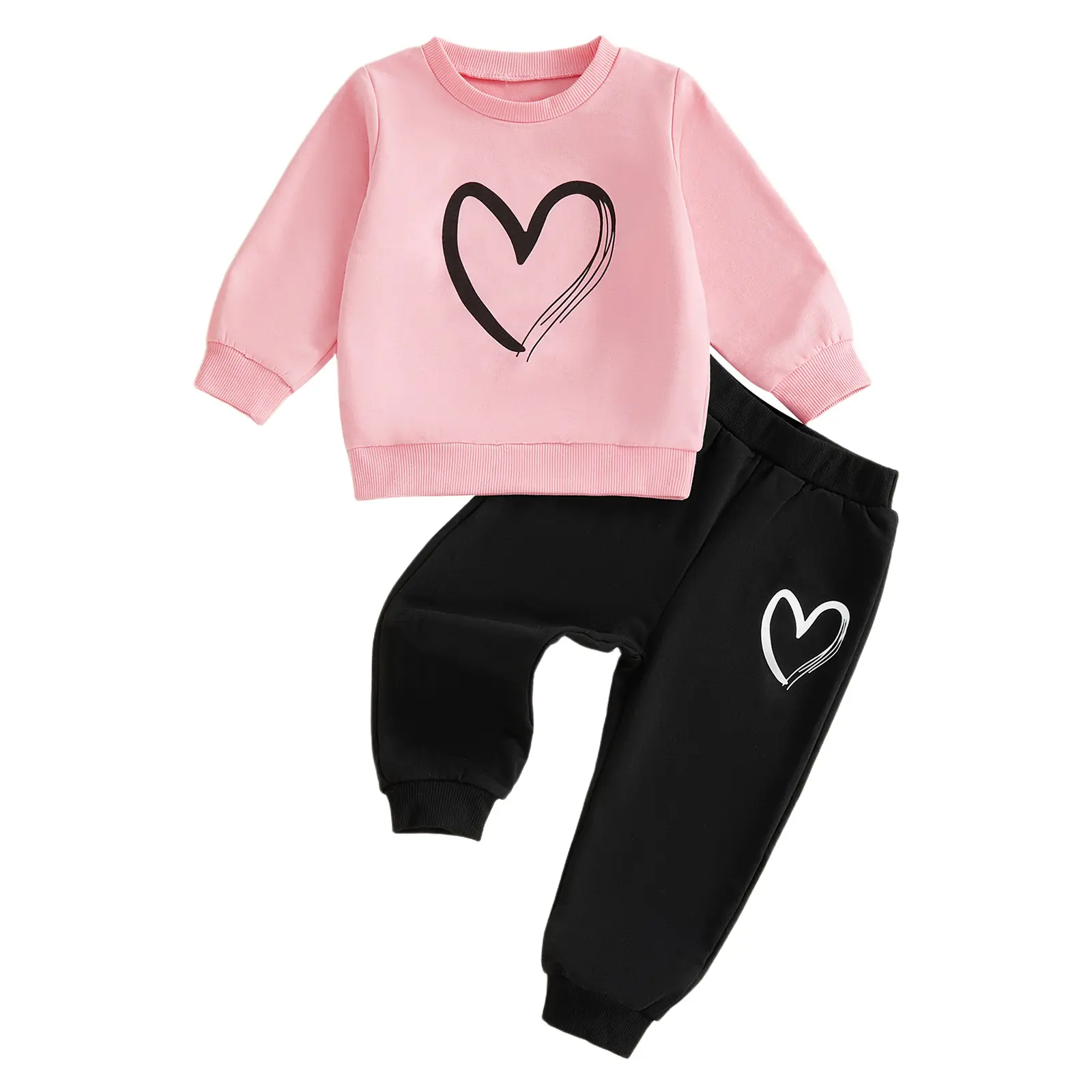 Kids Toddler Girl Valentines Long Sleeve Heart Print Sweatshirt and Elastic Waist Pants Set Pants Spring Fall Outfits Set