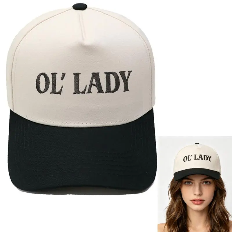 Baddie Main Character Energy Ol Lady Cotton Canvas Black Brim Baseball Cap Y2K Viral Clean Girl Biker Wife Aesthetic Daily Sun Visor Biker Lover Gift Casual Sun Hat