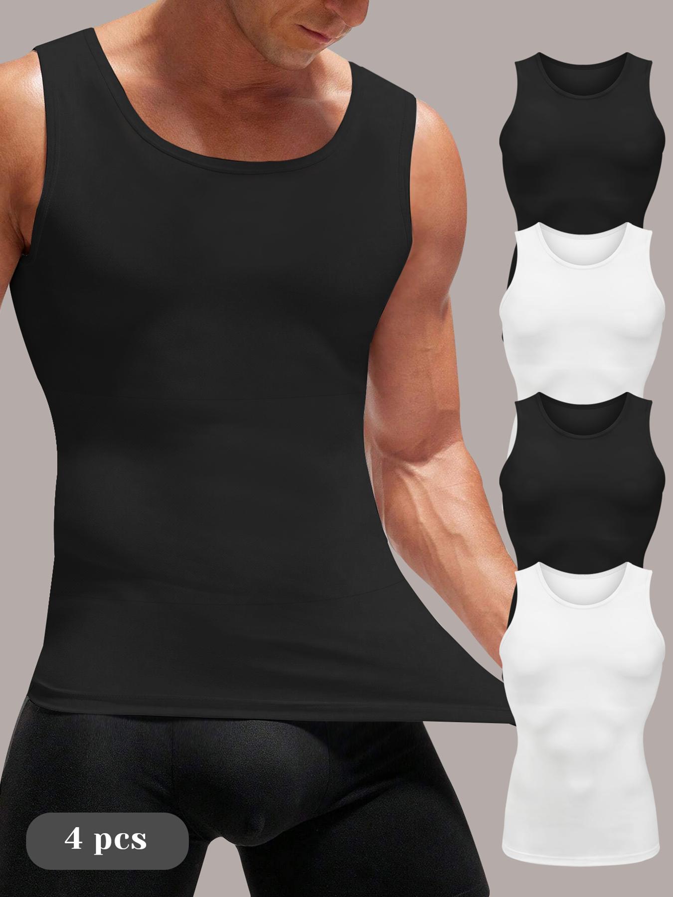 Men's Solid Round Neck Compression Shapewear Sleeveless Tank Top, High Stretch Tummy Control Shapewear Top, Double Hem Fit Shaper for Men