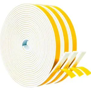 Weather Stripping Door Seal Strip White 3/8" x1/8", 50Ft ,  Insulation Tape Gasket for Door Frame and Windows, 3 Rolls x 16.5Ft