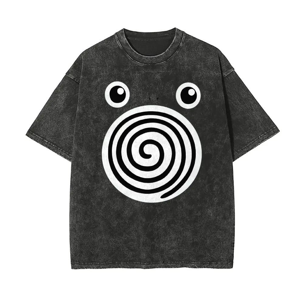 Unisex Spiral Big Eyes Cartoon Art Pattern Washed Vintage T-Shirt - Wash Cotton Retro Streetwear Aesthetic