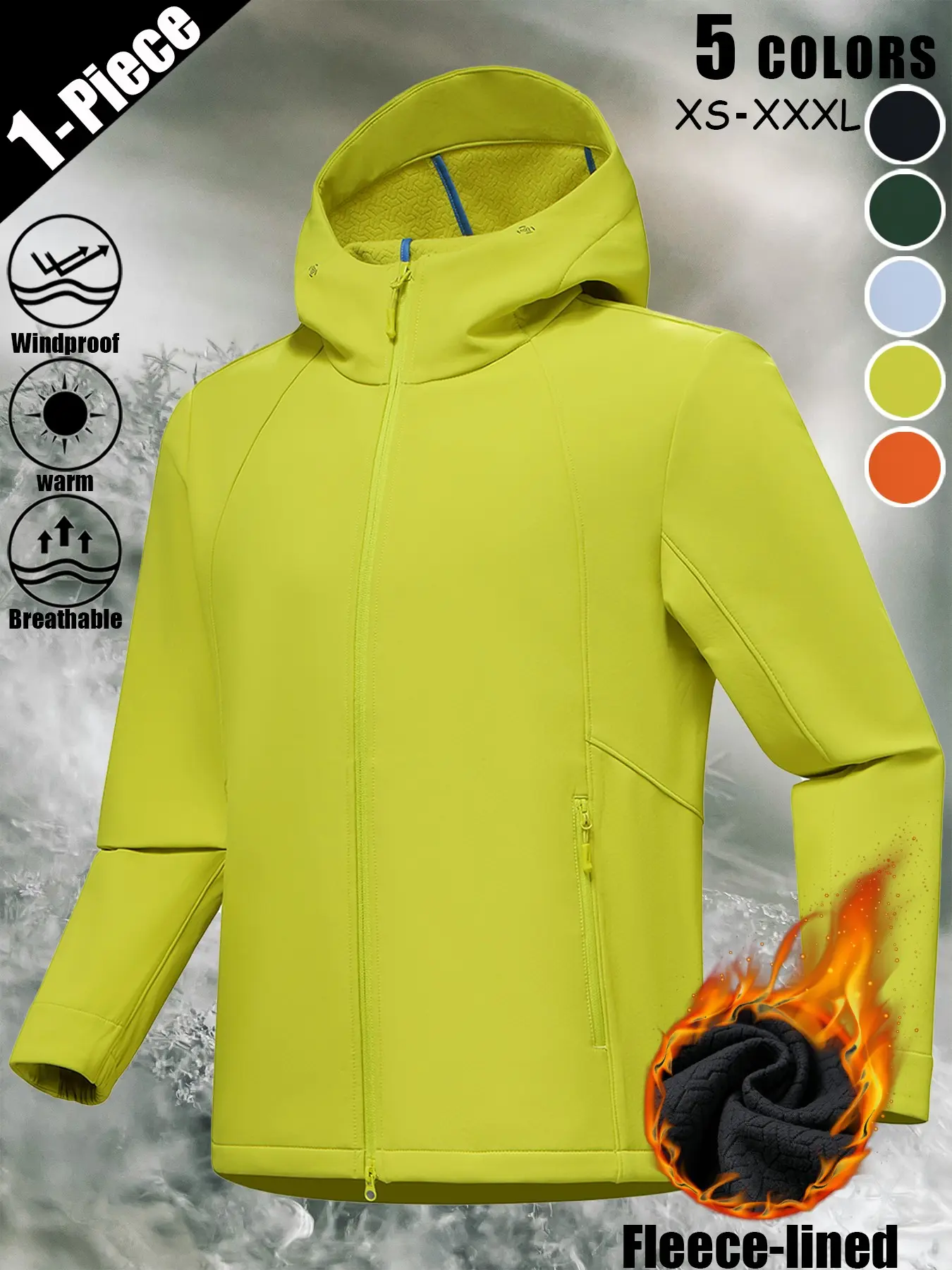 Unisex Fleece-Lined Hooded Softshell Jacket | Windproof Warm Breathable Full-Zip Outdoor Coat | Multi Zip Pockets Adjustable Cuffs | Lightweight for Commuting, Hiking, Fishing, Cycling, Climbing & Outdoor Activities