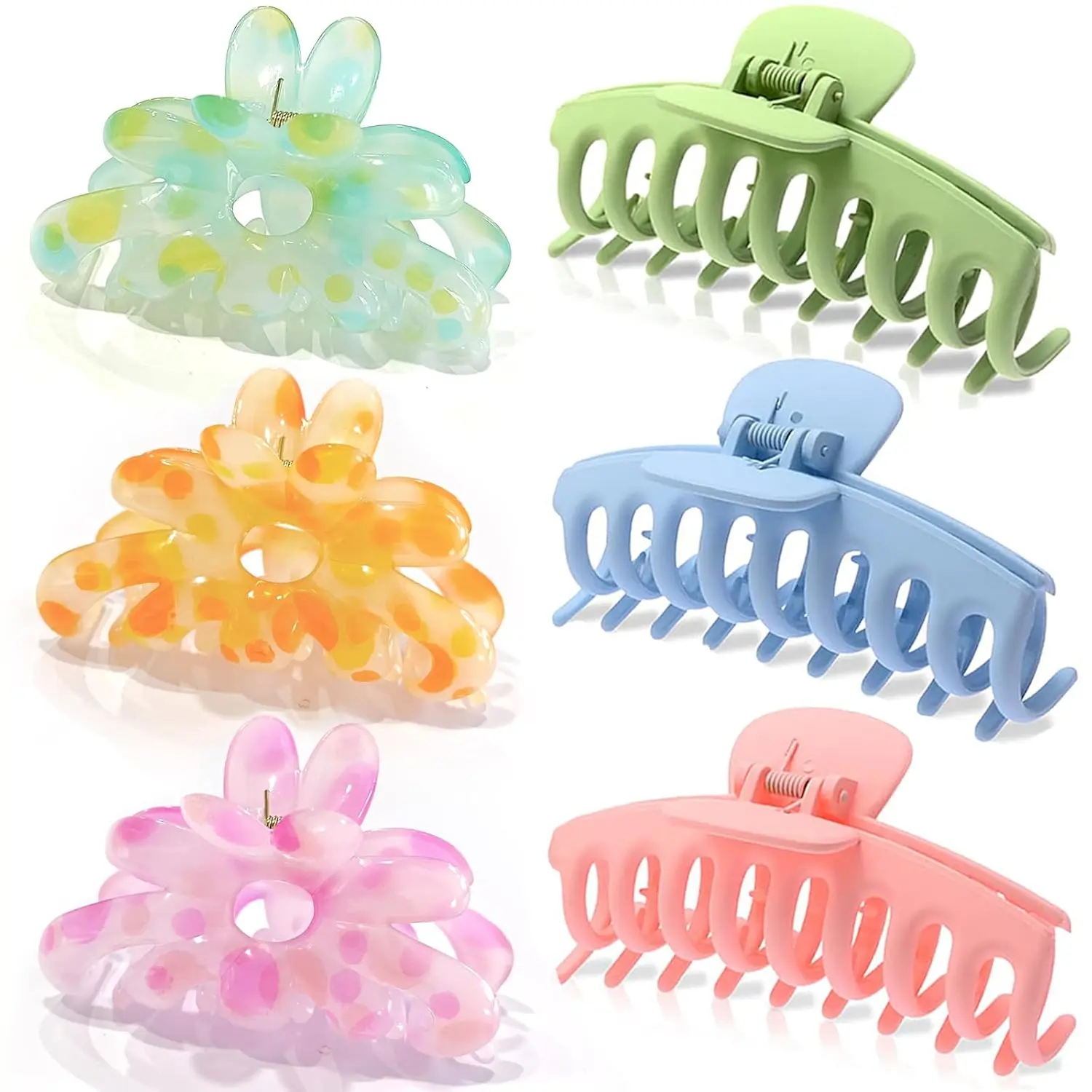 Hair Claw Clips for Women/Girls,5PCS Cute Large Flower Claw Clips for Thick/Thin Hair Claws,8PCS Small Hawaiian Flower Hair Clips,Hair Accessories Beach Vacation Essentials (Neon)