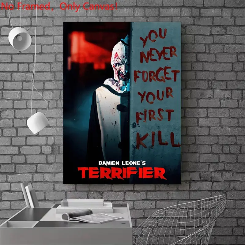 1 piece/set frameless canvas painting print poster, Classic Movie scenes Poster art，Art the Clown - Terrifier， a perfect gift for Movie loves, ideal gift for bedroom, living room, dorm hallway, kitchen, mural, wall decoration, room decor