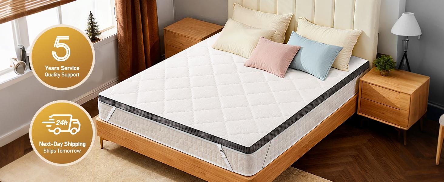 Firm Mattress Topper Full: 3 Inch High Density Foam for Back Pain - Breathable Bed Topper - Bamboo Washable Cover with Anti-Slip Straps - CertiPUR-US Oeko-Tex Certified 75x54
