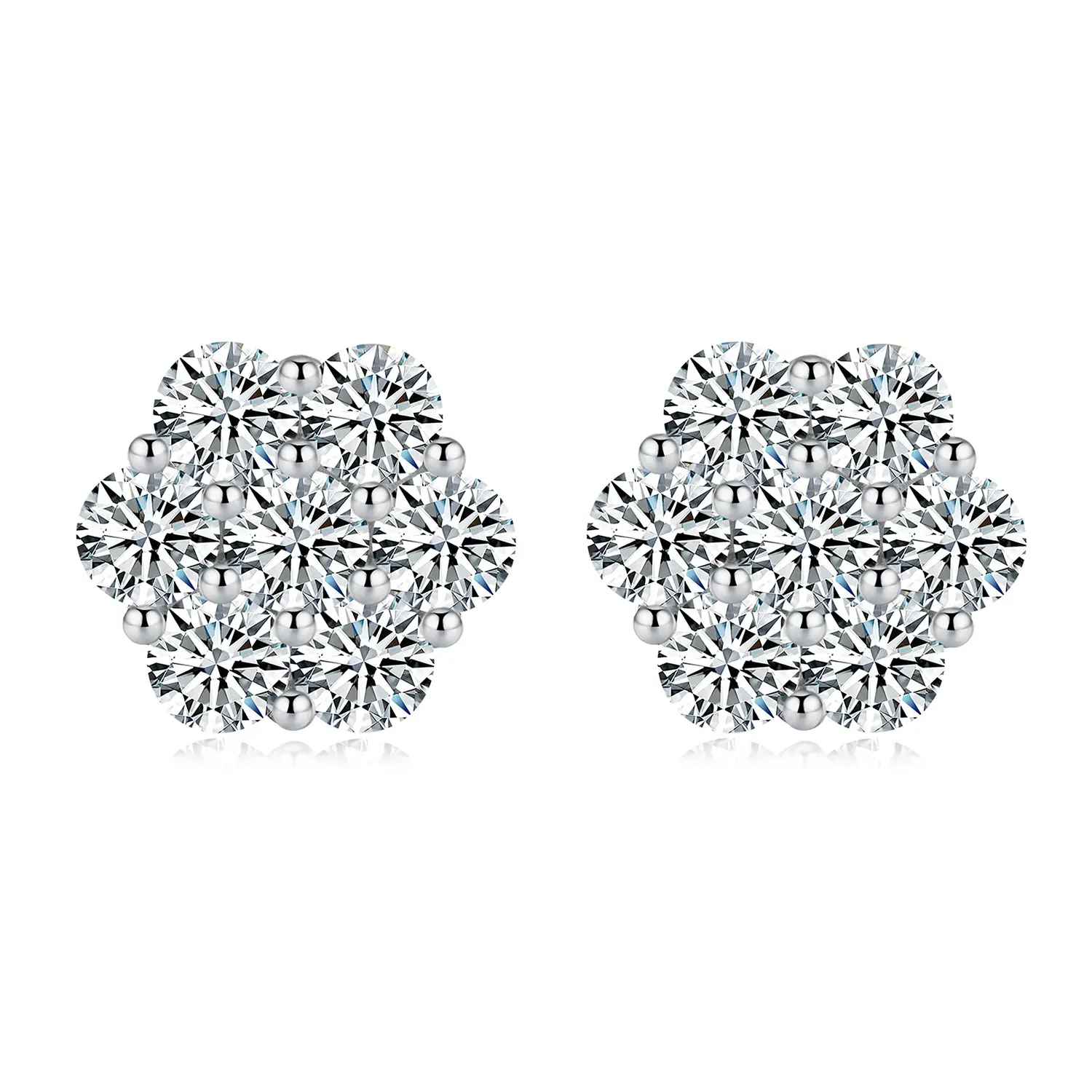 StarsGlowing 14K Gold-Plated Floral Moissanite Stud Earrings with Butterfly Backs, Flower Cluster Lab-Grown Moissanite, 925 Sterling Silver, Gender-Neutral Fine Jewelry Gift for Birthdays, Mother’s Day, Christmas & Weddings, TS0009