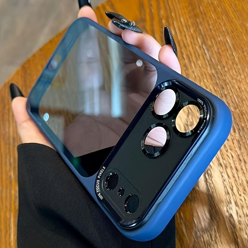Luxury High-Quality Translucent Metal Lens Frame Protective Acrylic Hard Case for iPhone 17/17 Air/17 Pro/17 Pro Max/16/16 Pro/16 Pro Max/15/15 Pro/15 Pro Max/14/14 Pro Max, Simple Minimalist Design for Men and Women