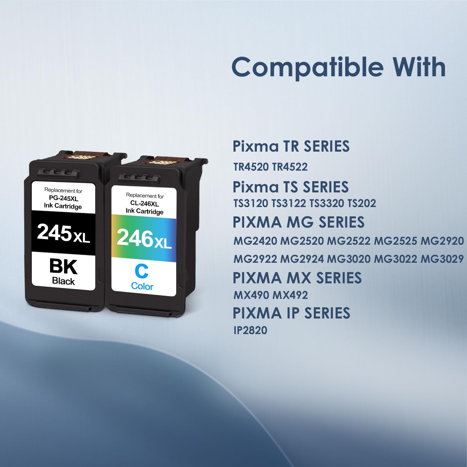PG-245XL CL-246XL Black/Color Ink Cartridges Replacement for  245XL 246XL Combo Pack for PIXMA TS3322 TR4522 MG2522 MX490 MX492 TR4520 TS3320 TS3300 TR4500 MG2500 Printer (1 Black 1 Tri-Color)