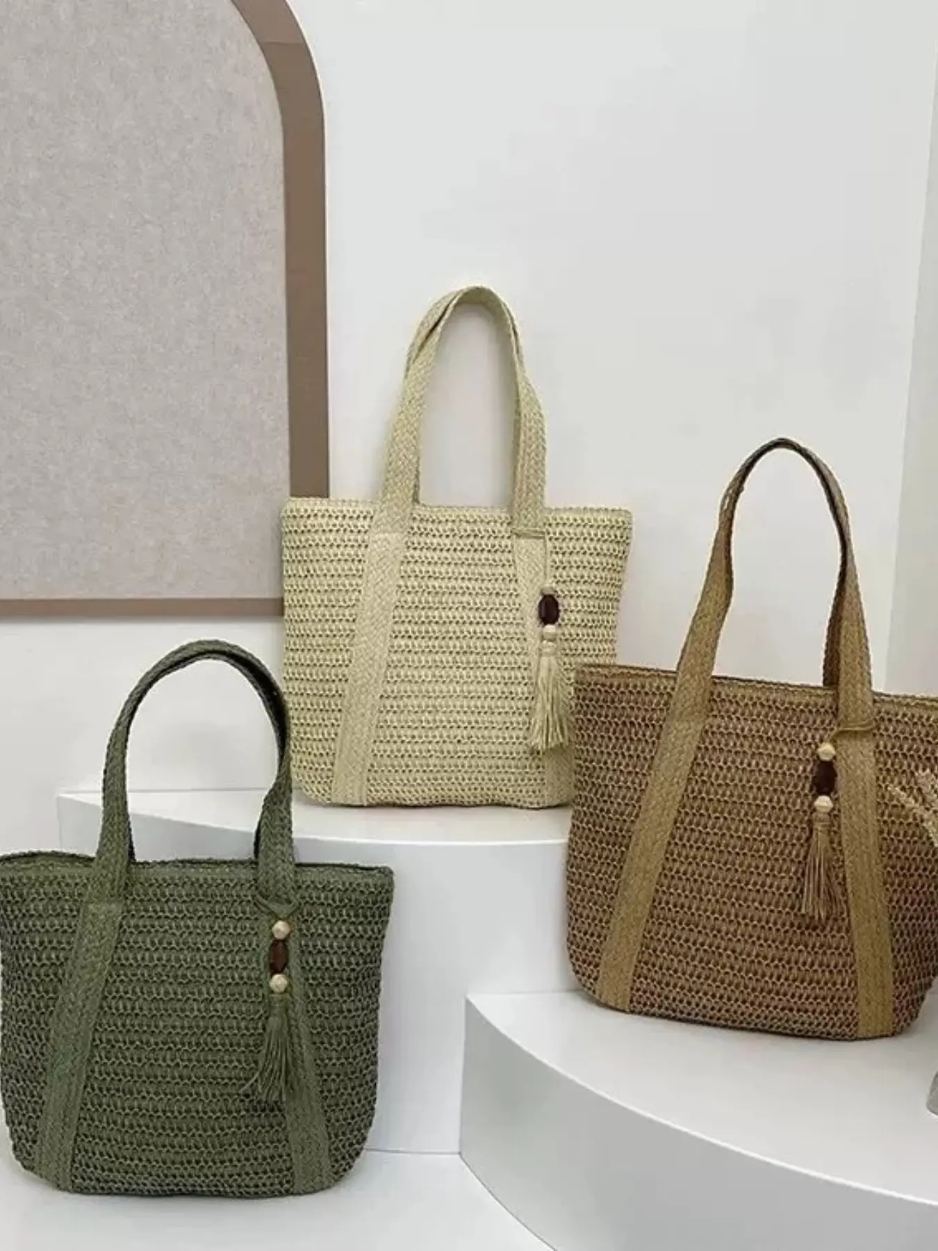 Vintage High-End Straw Crossbody Bag, Handmade Paper Shoulder Bag, Large Capacity, Casual Graphic Pattern, All Seasons Fashion Accessory