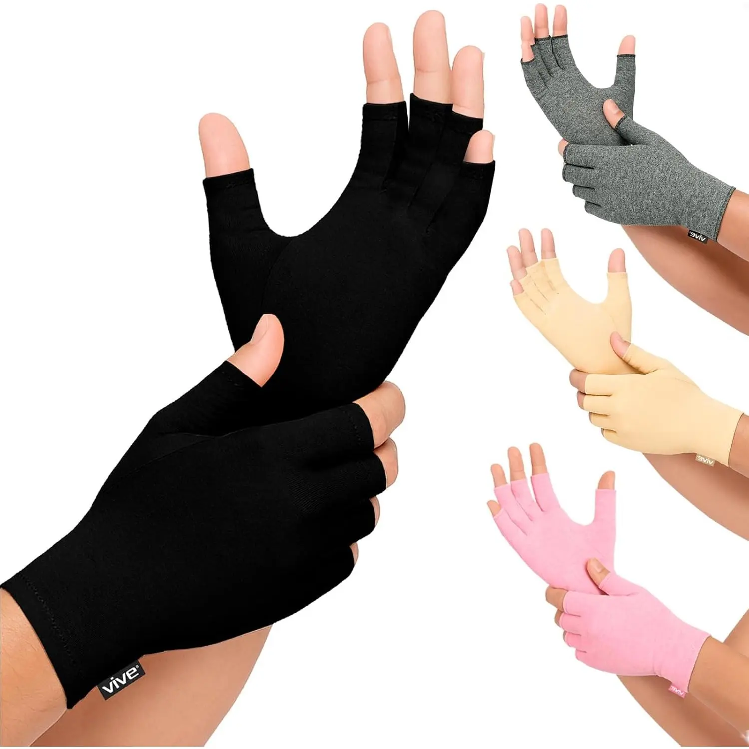 Rheumatoid Arthritis Gloves - Men and Women Fingerless Compression Wrap for Hand Pain and Osteoarthritis - Black Hand Wrap for Arthritic Joint Symptom Relief - Open Finger Fit