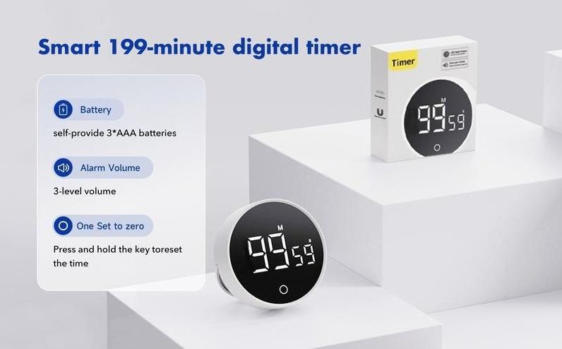 Magnetic Digital Kitchen Timer - Large Screen Loud Alarm Visual Timer for Baking, Gym & Seniors